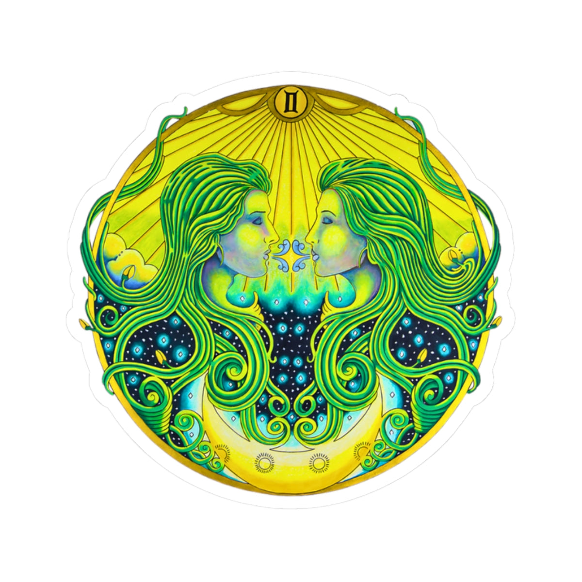 Gemini Kiss-Cut Sticker - Hand-Drawn Celestial Design (Non-AI)