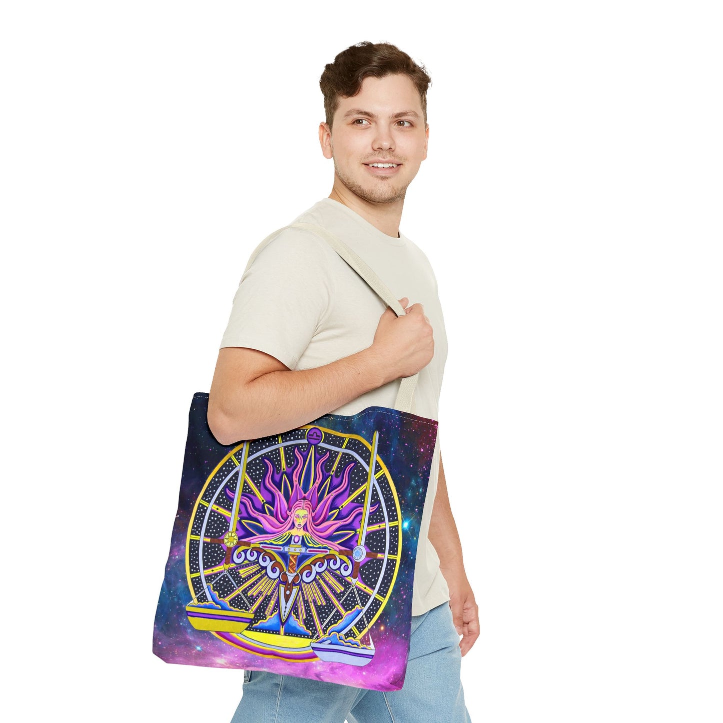 Libra Zodiac Tote Bag - Hand-Drawn Celestial Design (Non-AI)