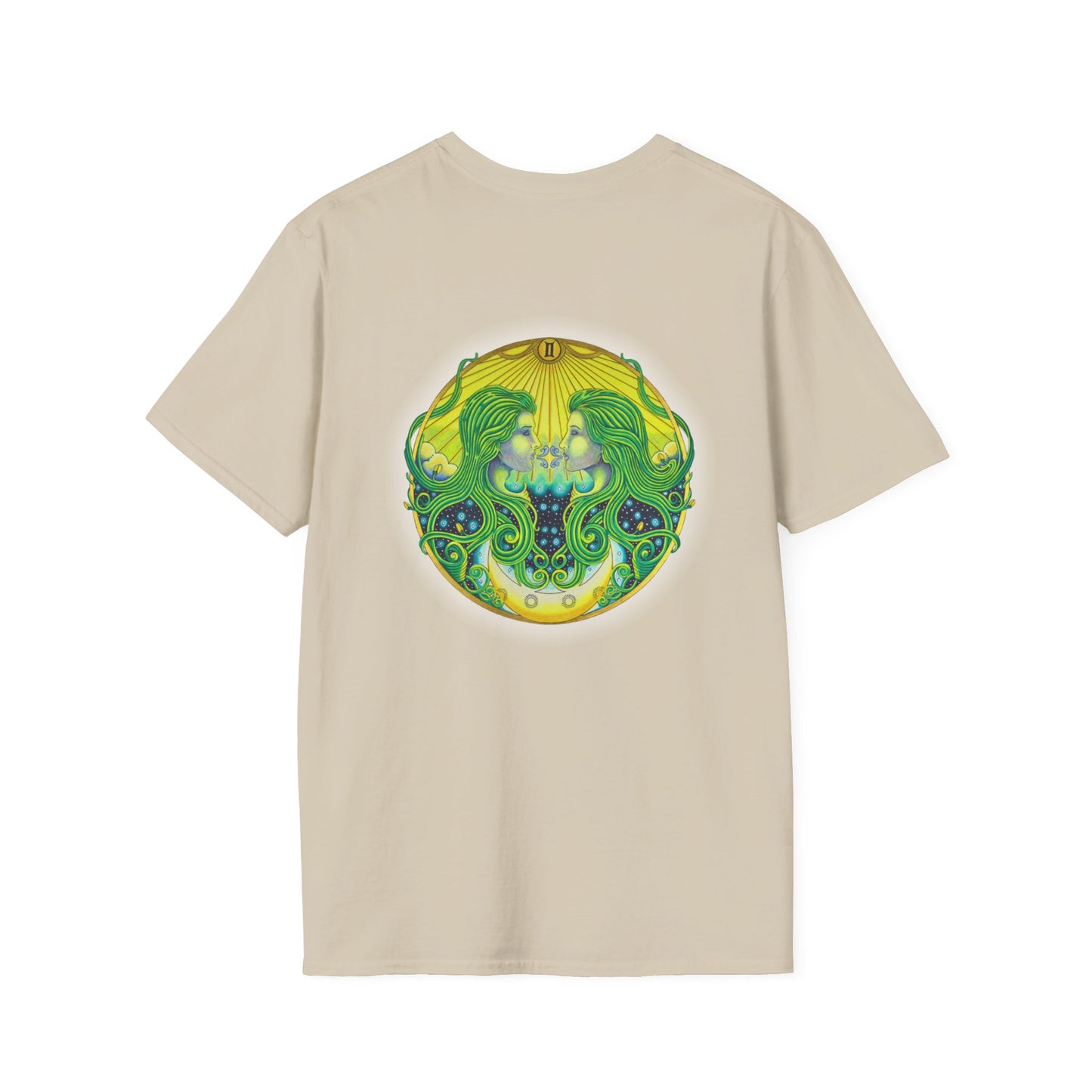 Gemini Zodiac Softstyle T-Shirt - Hand-Drawn Celestial Design (Non-AI)