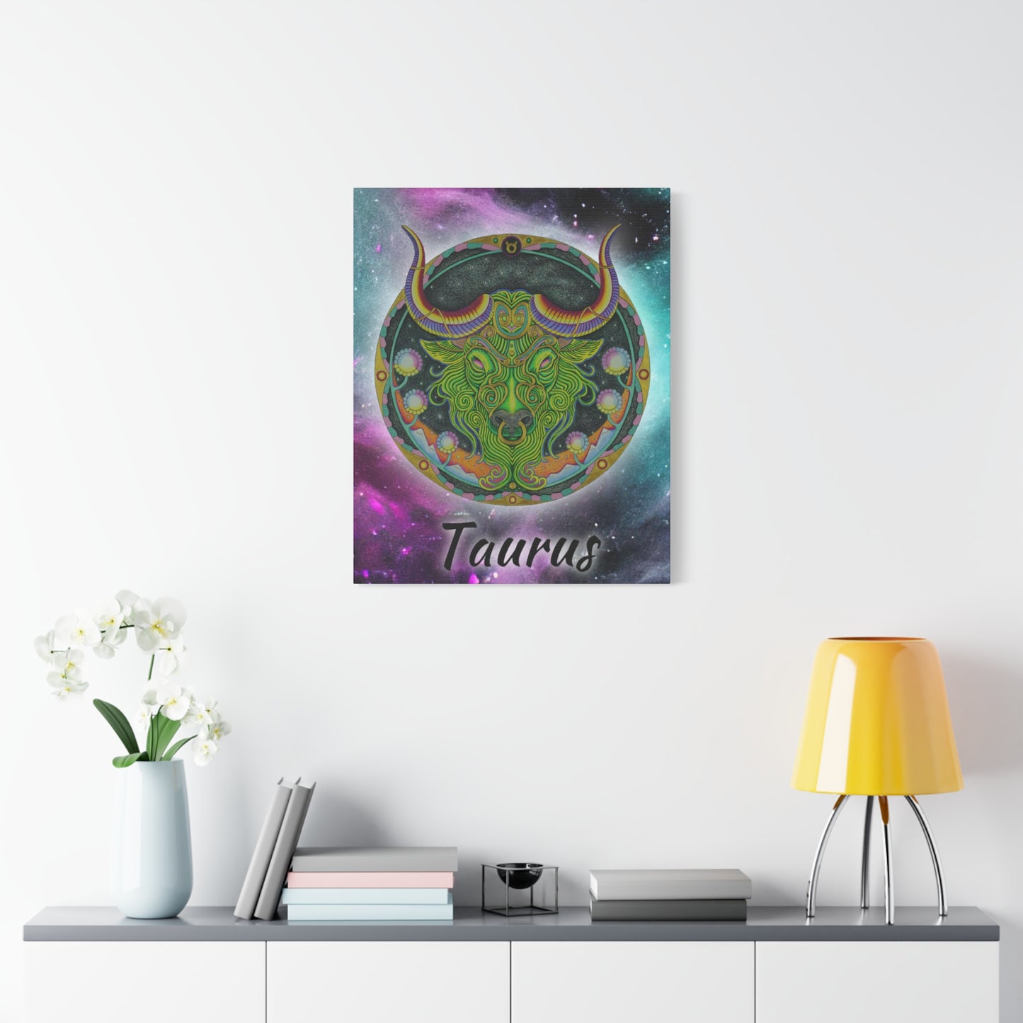 Taurus Zodiac Canvas Wall Art - Hand-Drawn Celestial Design (Non-AI)