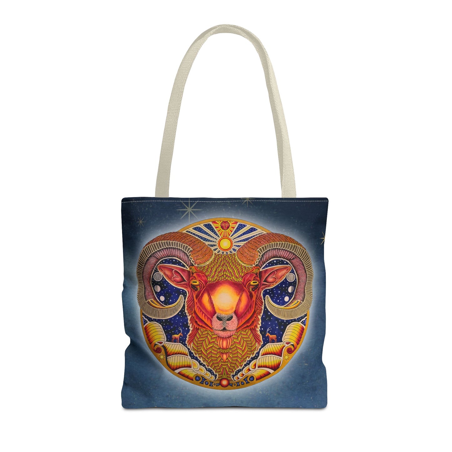 Aries Zodiac Tote Bag - Hand-Drawn Celestial Design (Non-AI)