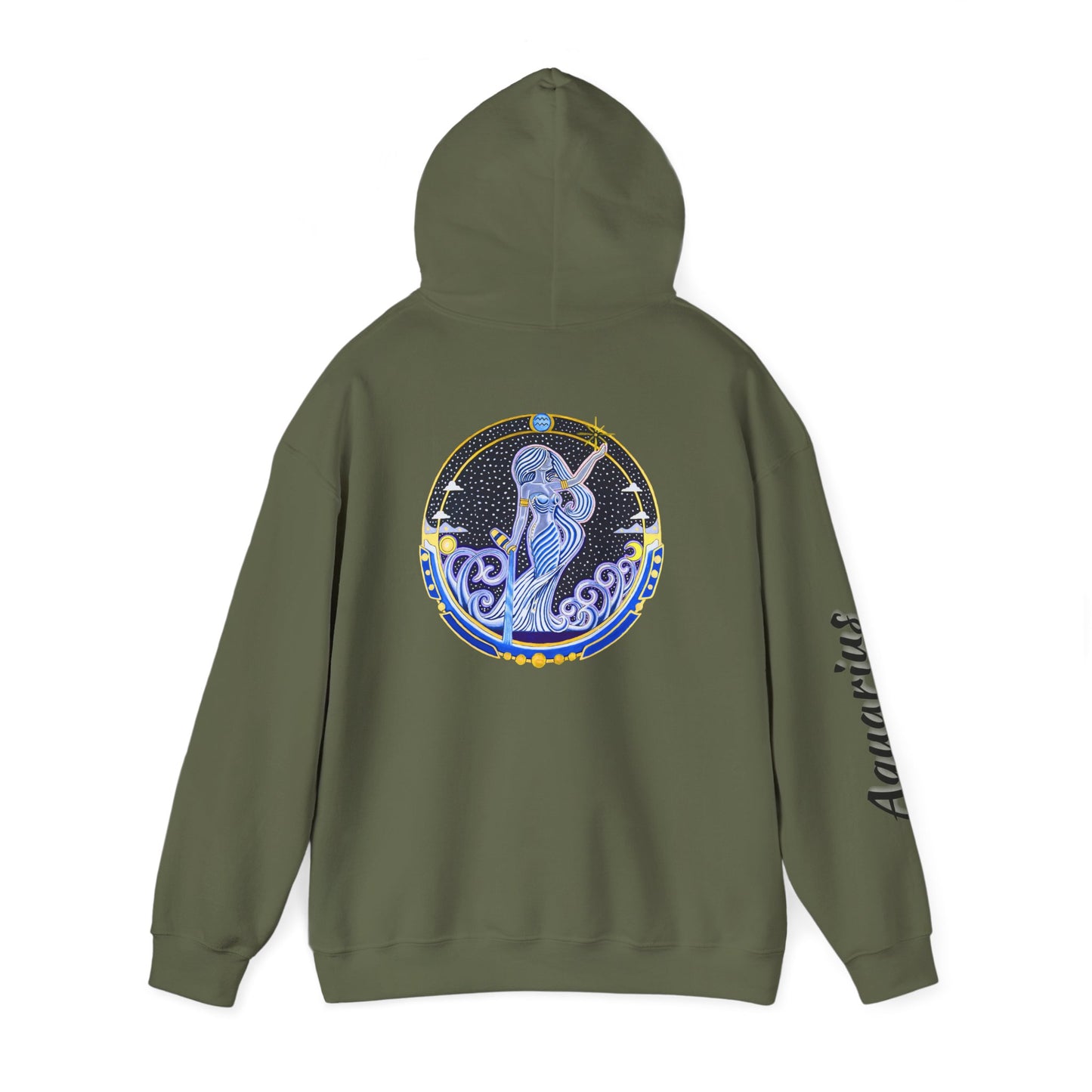 Aquarius Zodiac Hoodie – Hand-Drawn Celestial Design (Non-AI)