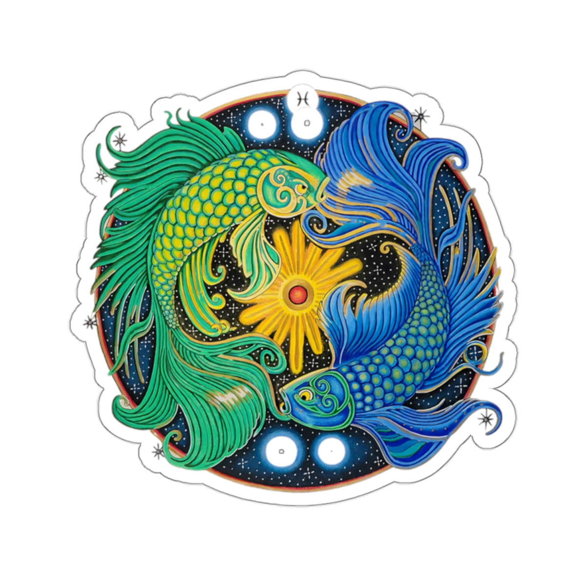 Pisces Zodiac Kiss-Cut Sticker - Hand-Drawn Celestial Design (Non-AI)