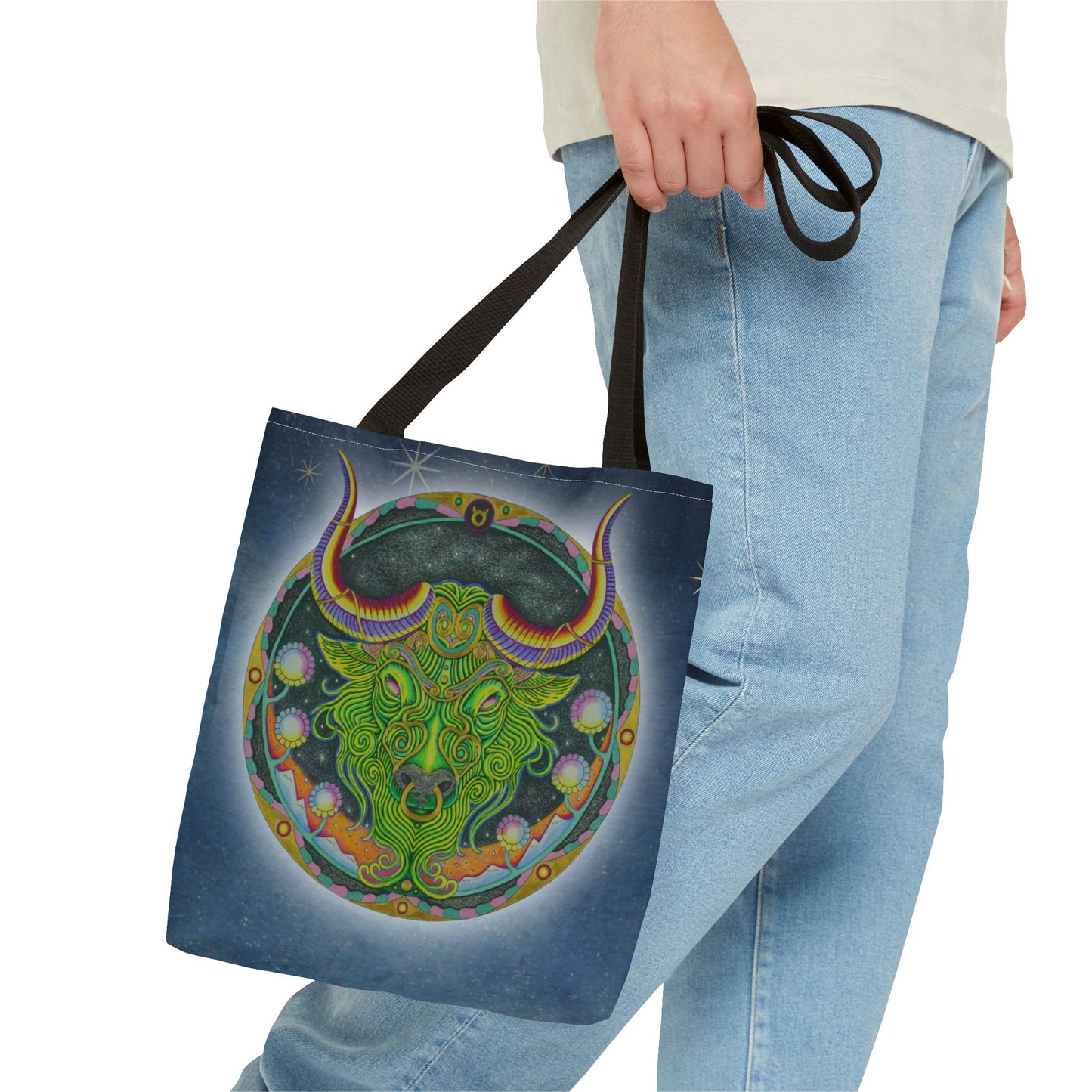 Taurus Zodiac Tote Bag - Hand-Drawn Celestial Design (Non-AI)