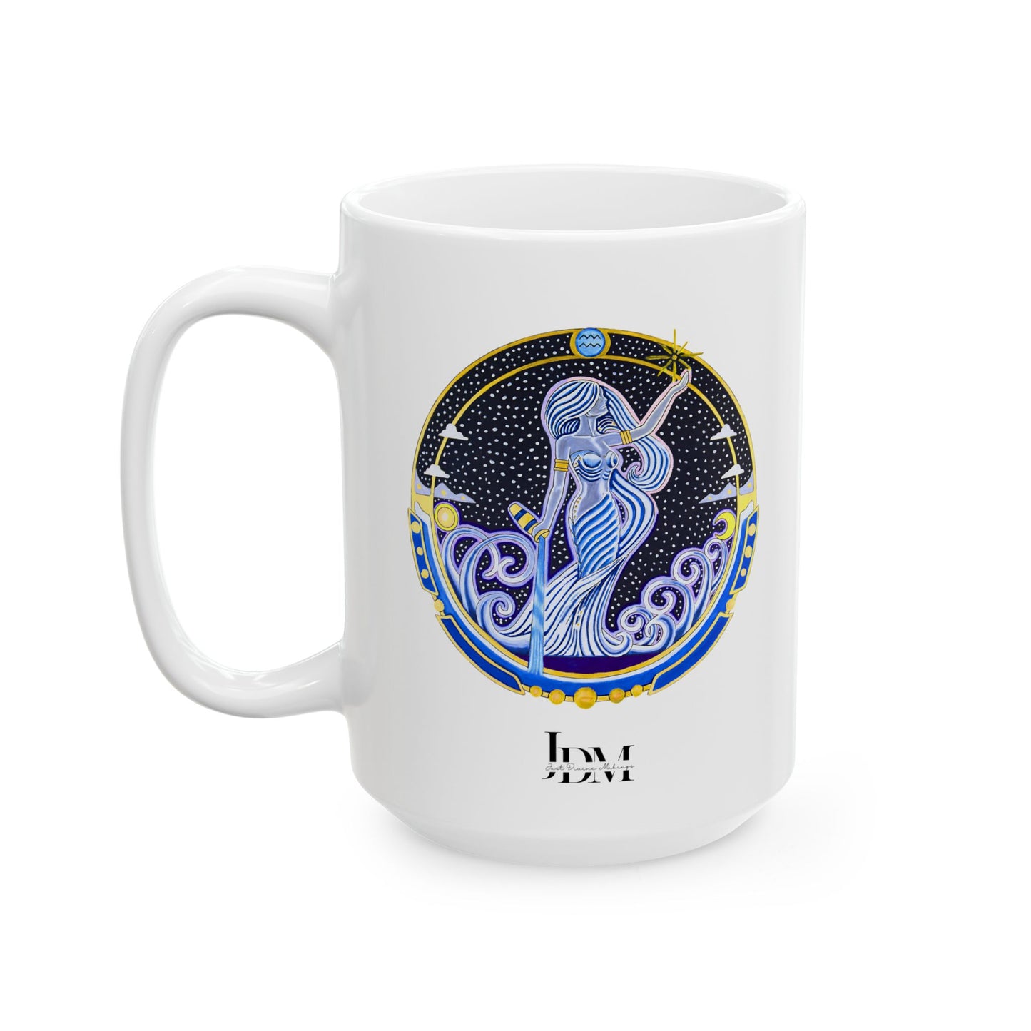 Aquarius Zodiac Mug – Hand-Drawn Celestial Design (Non-AI)