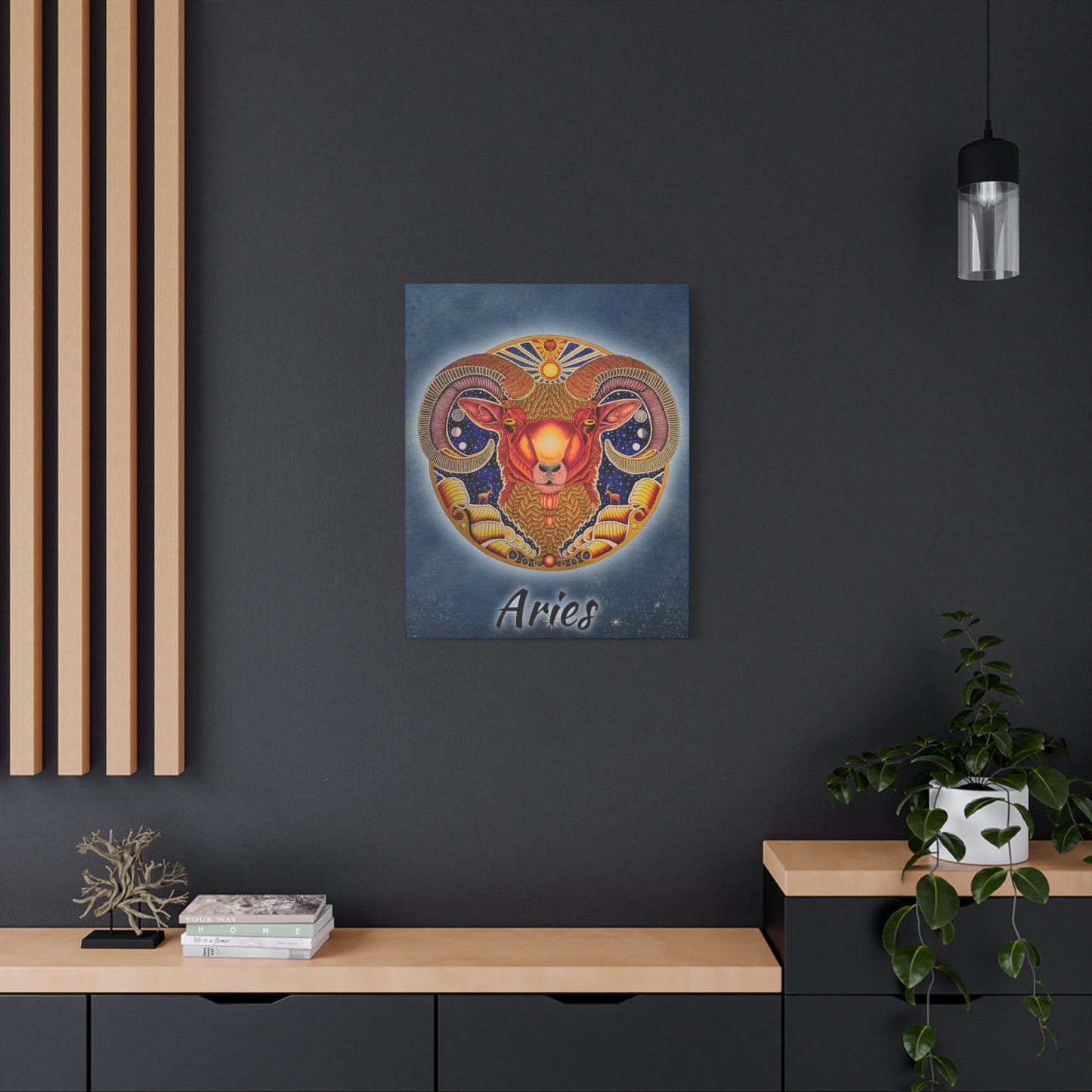 Aries Zodiac Canvas Wall Art - Hand-Drawn Celestial Design (Non-AI)