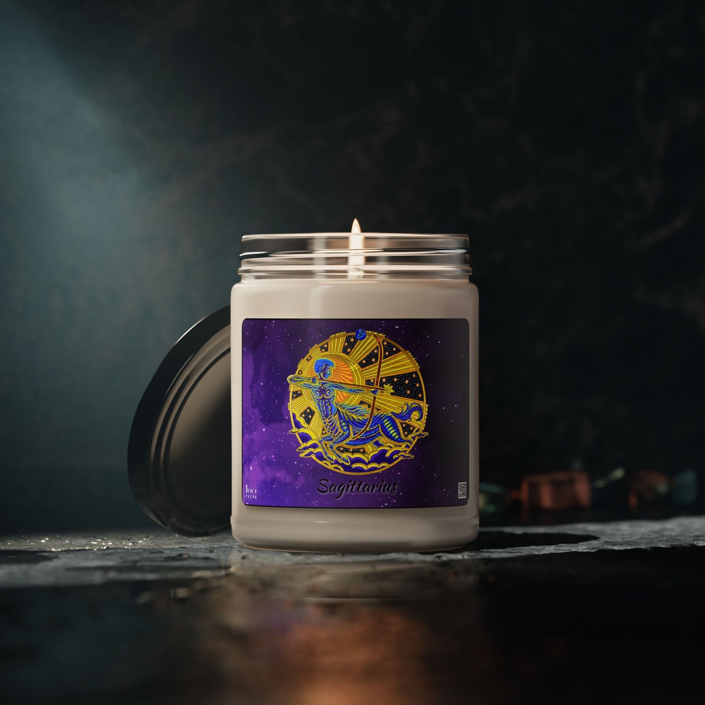 Sagittarius Zodiac Soy Candle – Hand-Drawn Celestial Design (Non-AI)