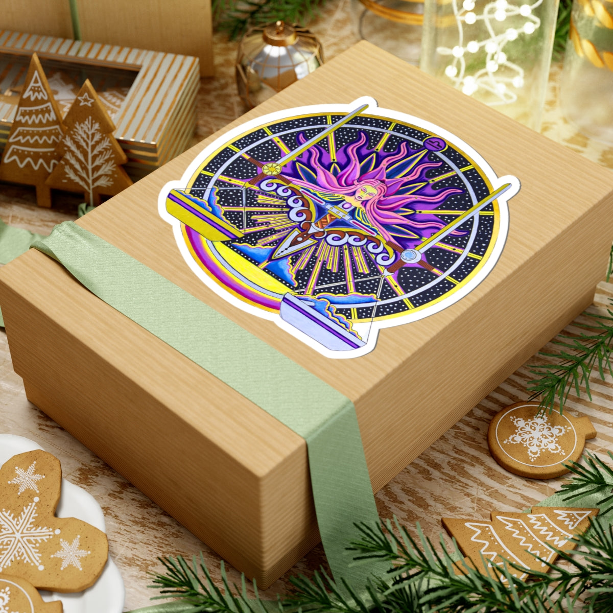 Libra Zodiac Kiss-Cut Sticker – Hand-Drawn Celestial Design (Non-AI)