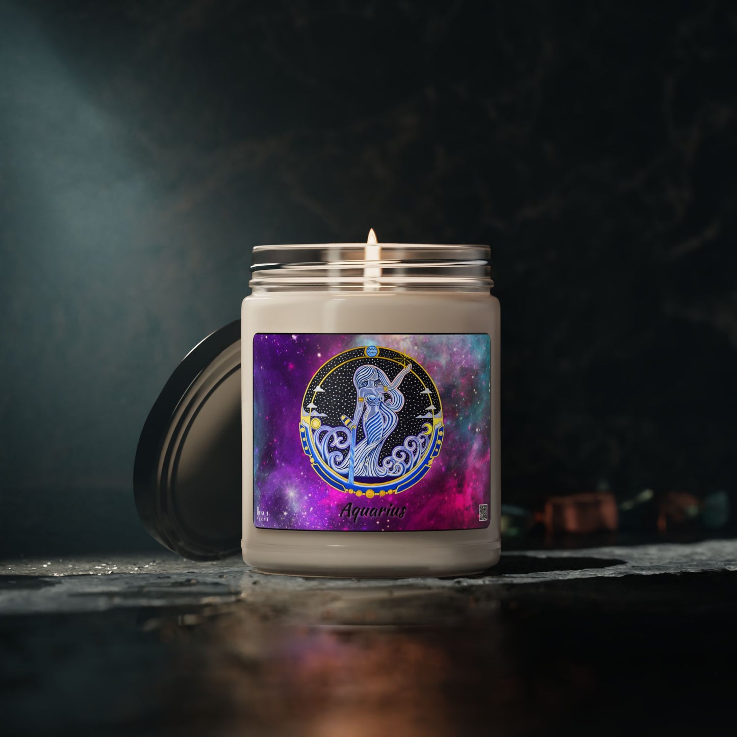 Aquarius Zodiac Soy Candle – Hand-Drawn Celestial Design (Non-AI)