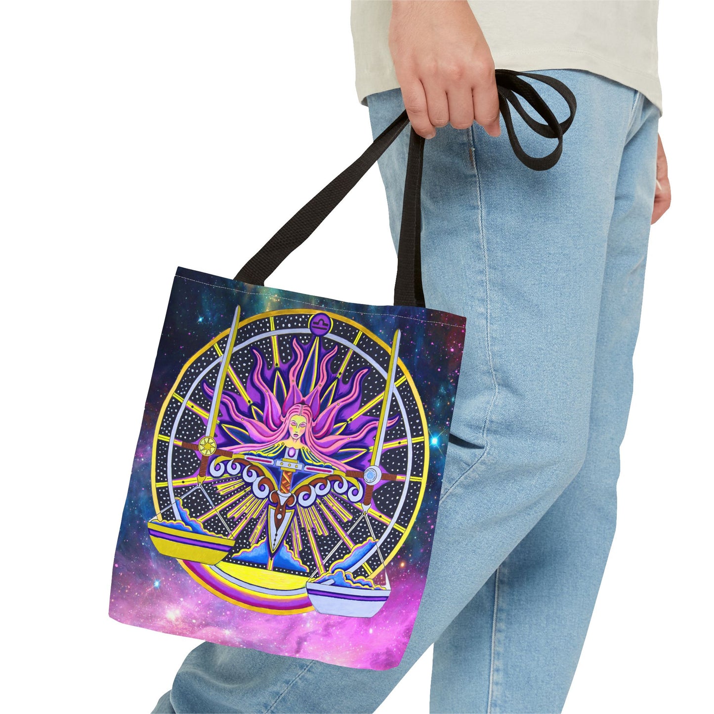 Libra Zodiac Tote Bag - Hand-Drawn Celestial Design (Non-AI)