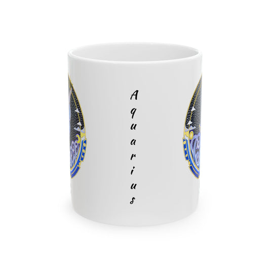Aquarius Zodiac Mug – Hand-Drawn Celestial Design (Non-AI)