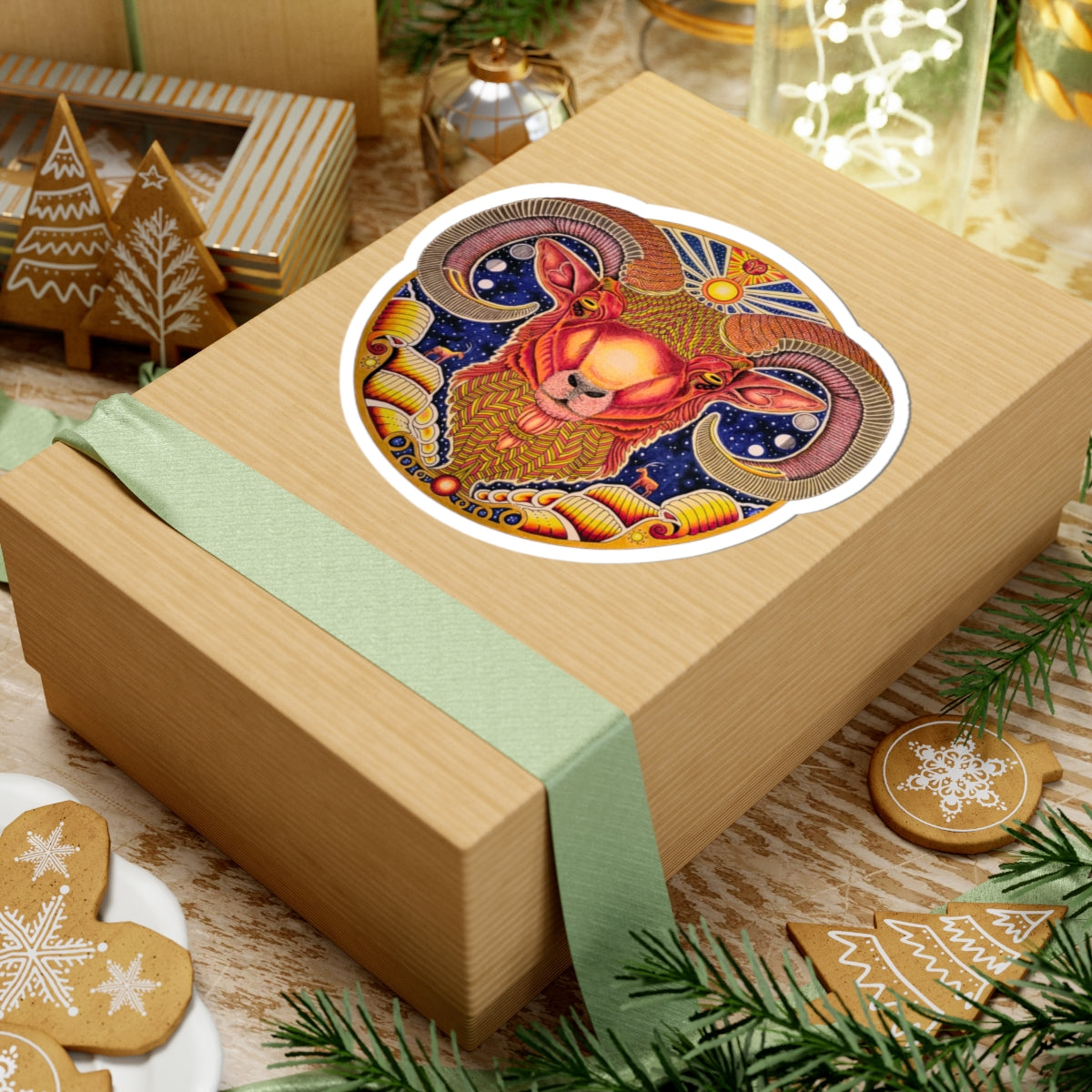 Aries Zodiac Kiss-Cut Sticker - Hand-Drawn Celestial Design (Non-AI)