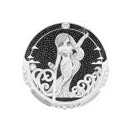 Aquarius Zodiac Kiss-Cut Sticker - Hand-Drawn Celestial Design (Non-AI) Universal