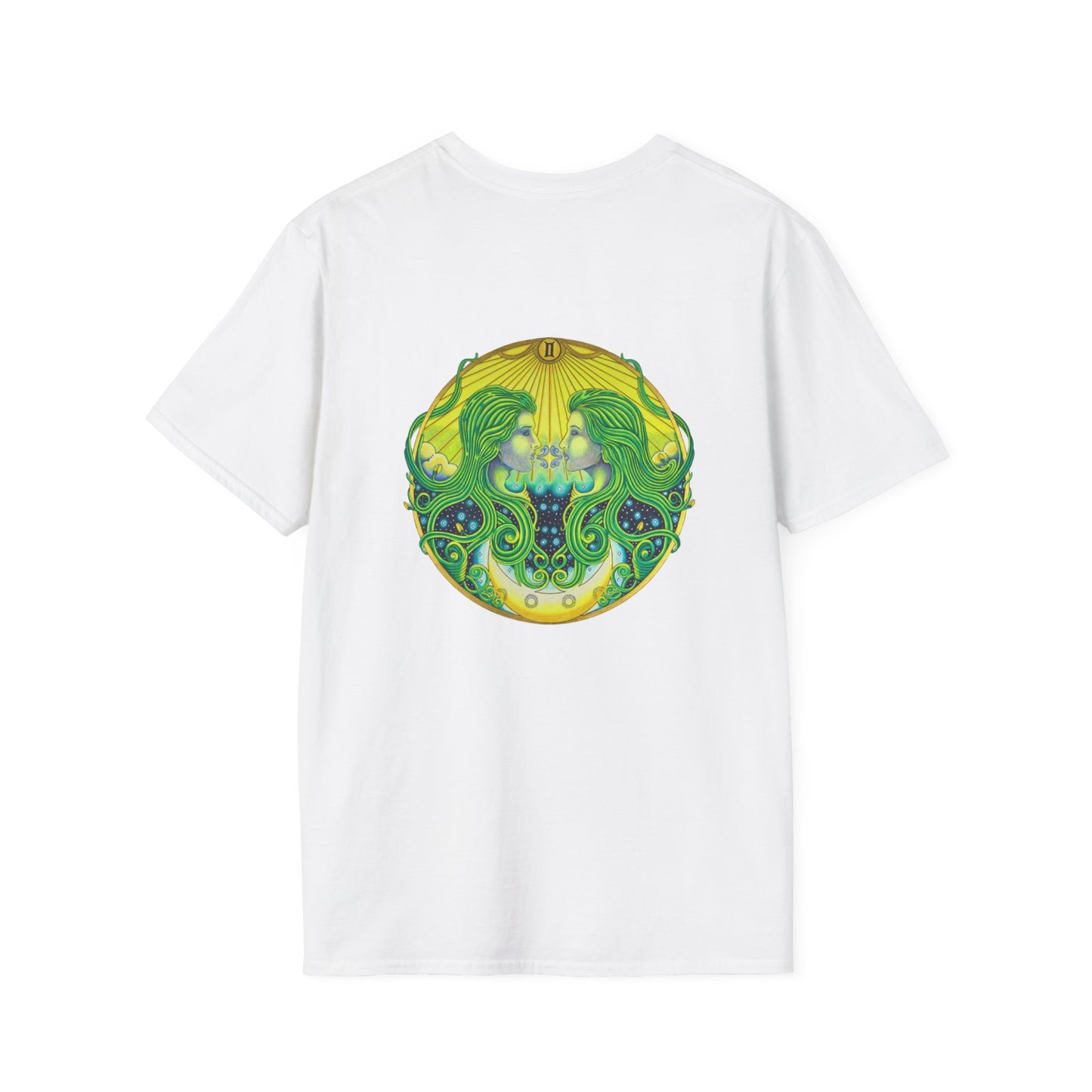 Gemini Zodiac Softstyle T-Shirt - Hand-Drawn Celestial Design (Non-AI)