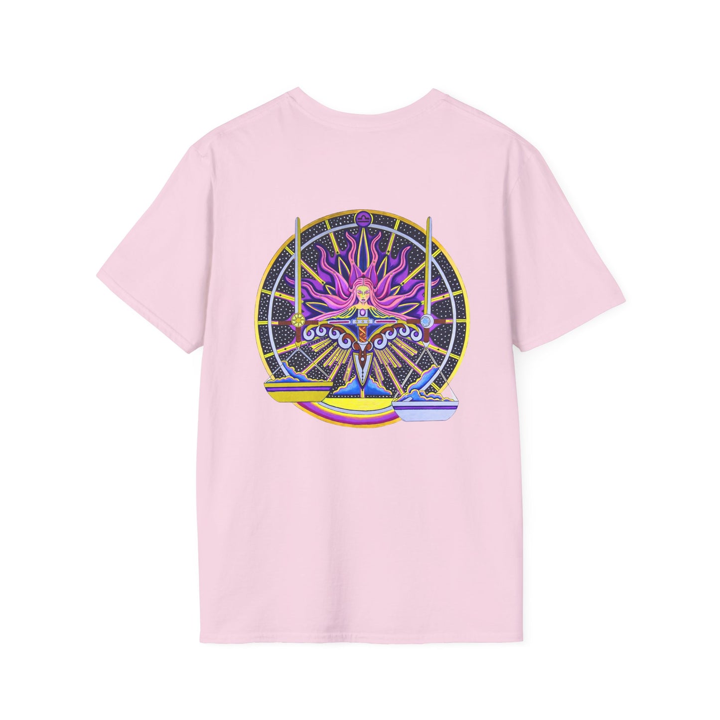 Libra Zodiac Crew Neck T-Shirt – Hand-Drawn Celestial Design (Non-AI)