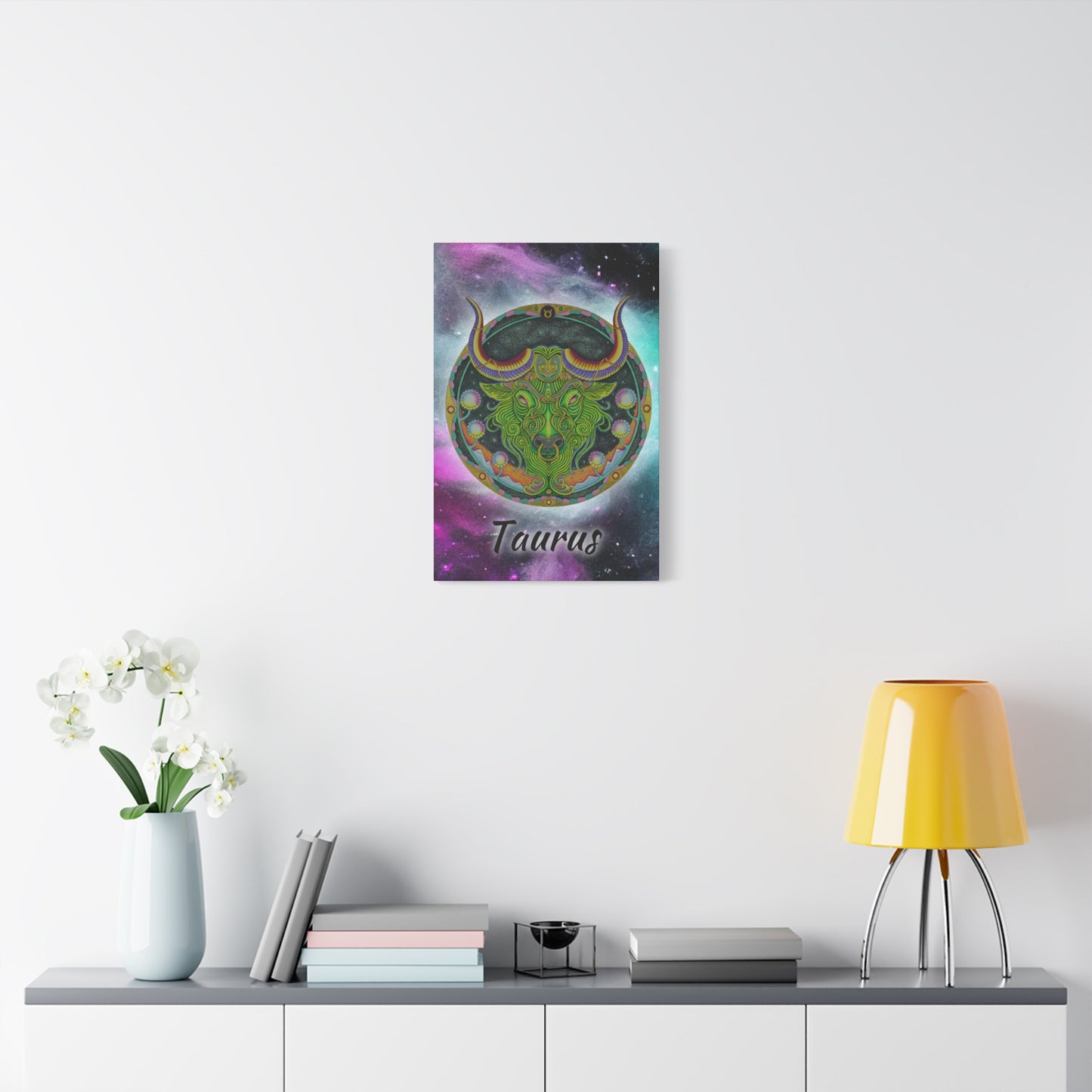 Taurus Zodiac Canvas Wall Art - Hand-Drawn Celestial Design (Non-AI)