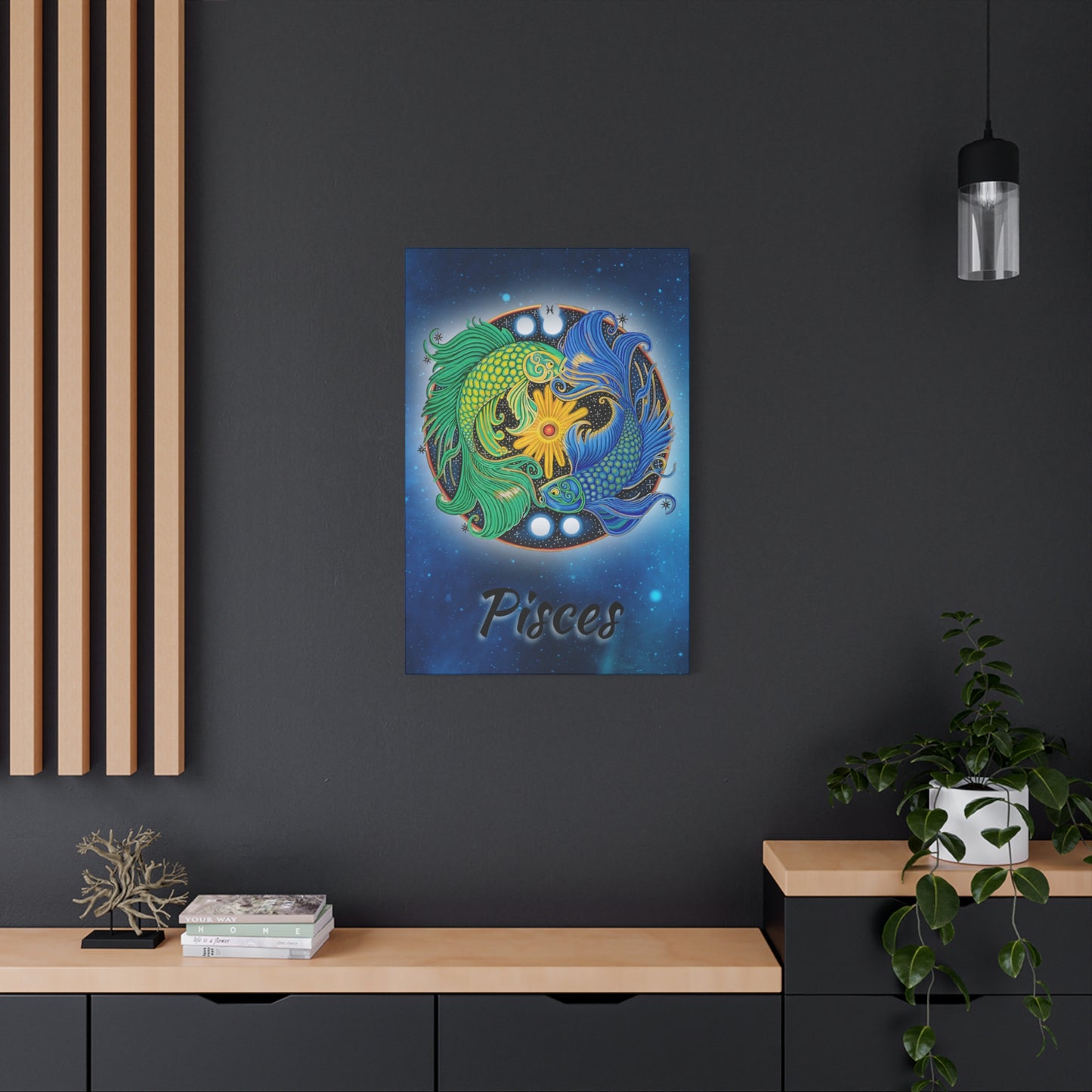 Pisces Zodiac Wall Art - Hand-Drawn Celestial Design (Non-AI)