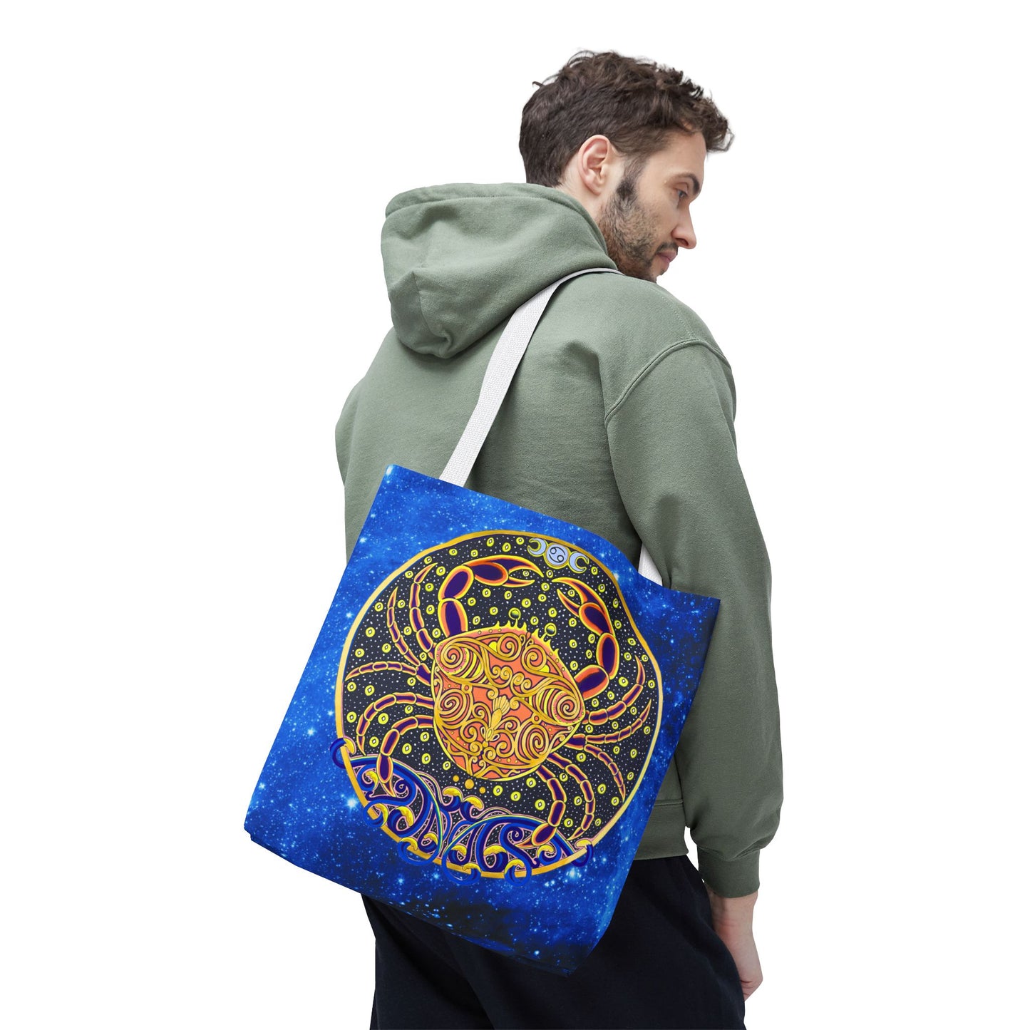 Cancer Zodiac Tote Bag - Hand-Drawn Celestial Design (Non-AI)