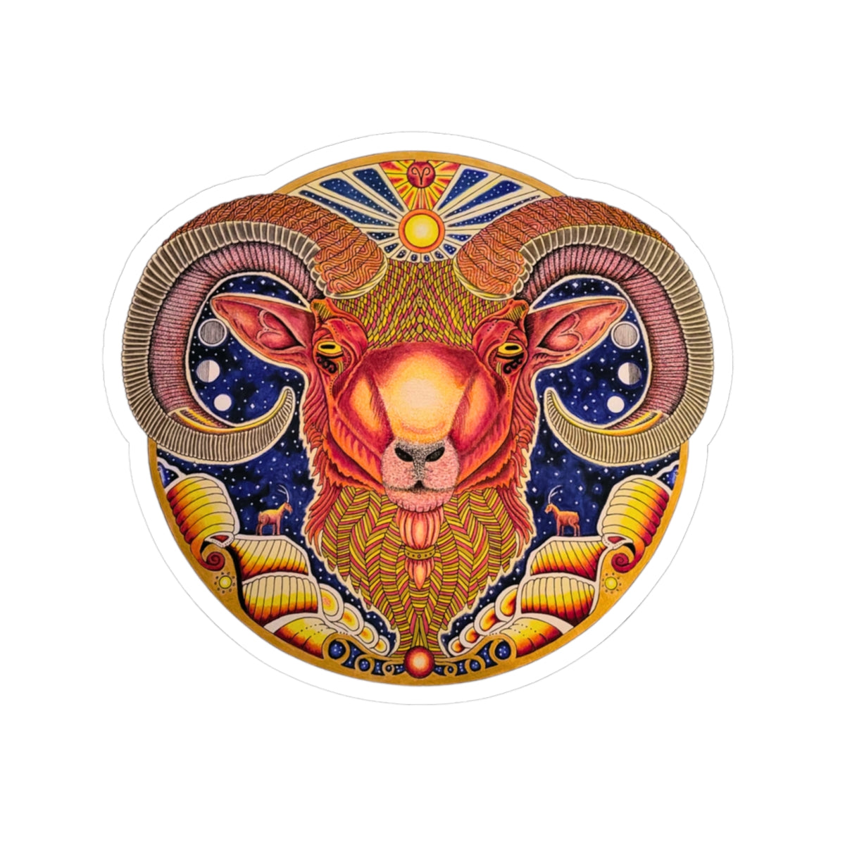 Aries Zodiac Kiss-Cut Sticker - Hand-Drawn Celestial Design (Non-AI)
