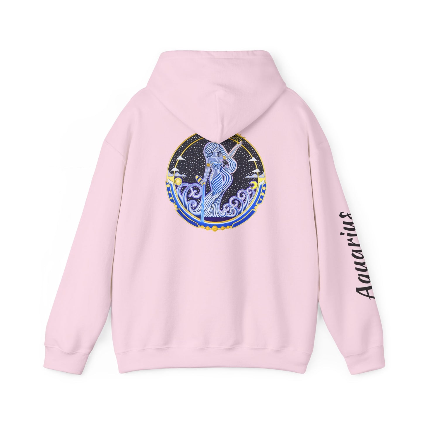 Aquarius Zodiac Hoodie – Hand-Drawn Celestial Design (Non-AI)