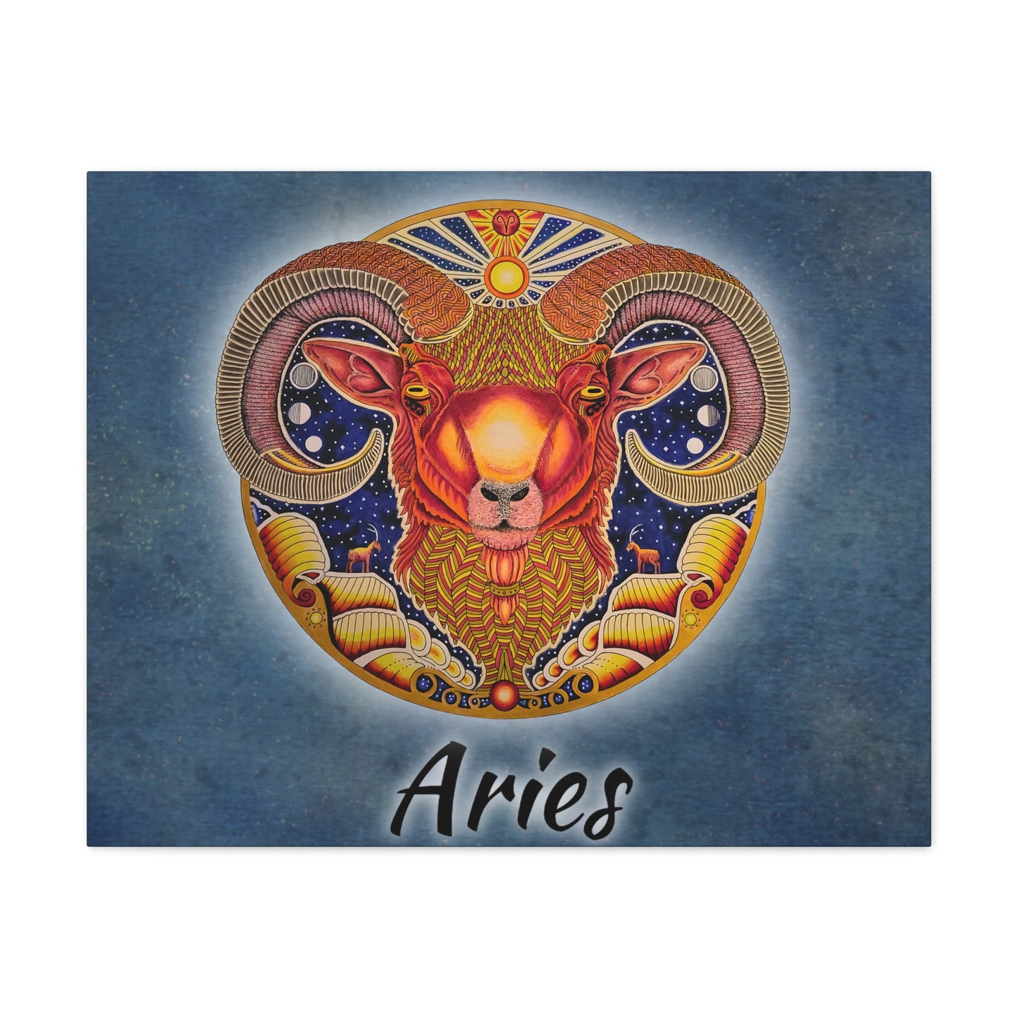 Aries Zodiac Canvas Wall Art - Hand-Drawn Celestial Design (Non-AI)