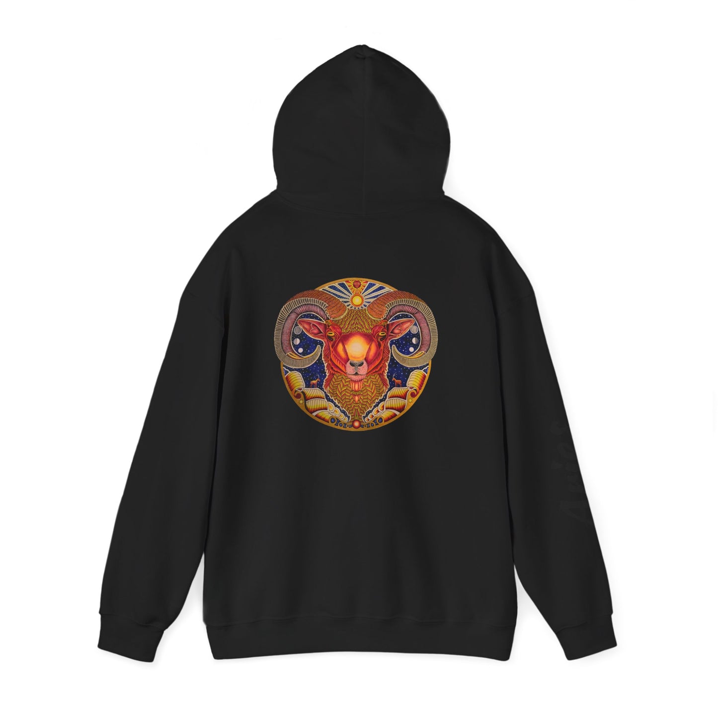 Aries Zodiac Hoodie - Hand-Drawn Celestial Design (Non-AI)