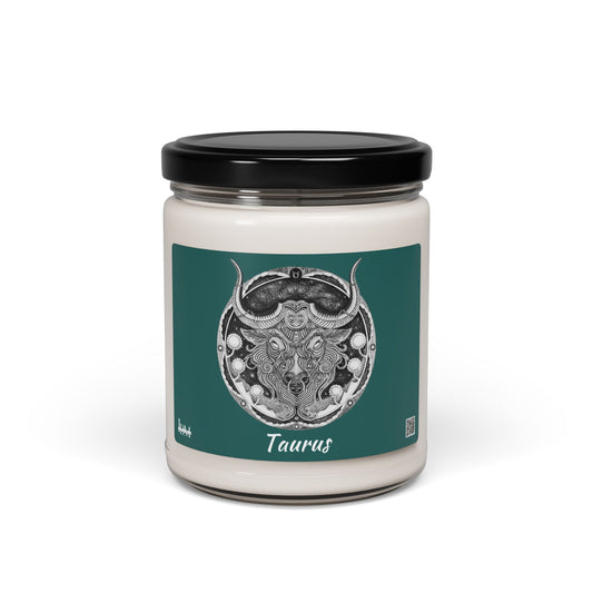 Hand-Drawn Taurus Zodiac Soy Candle | Astrology Horoscope | Celestial Scented Vegan Candle | Fire Sign Birthday Gift | Non-AI Original Art | Universal Decor