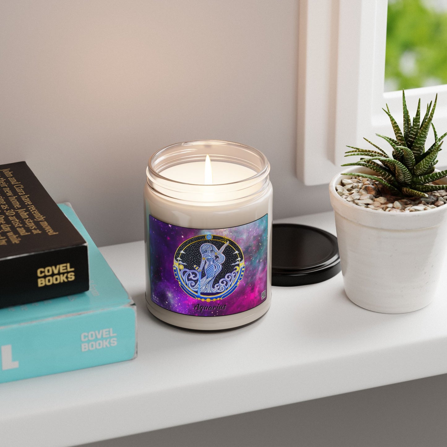 Aquarius Zodiac Soy Candle – Hand-Drawn Celestial Design (Non-AI)