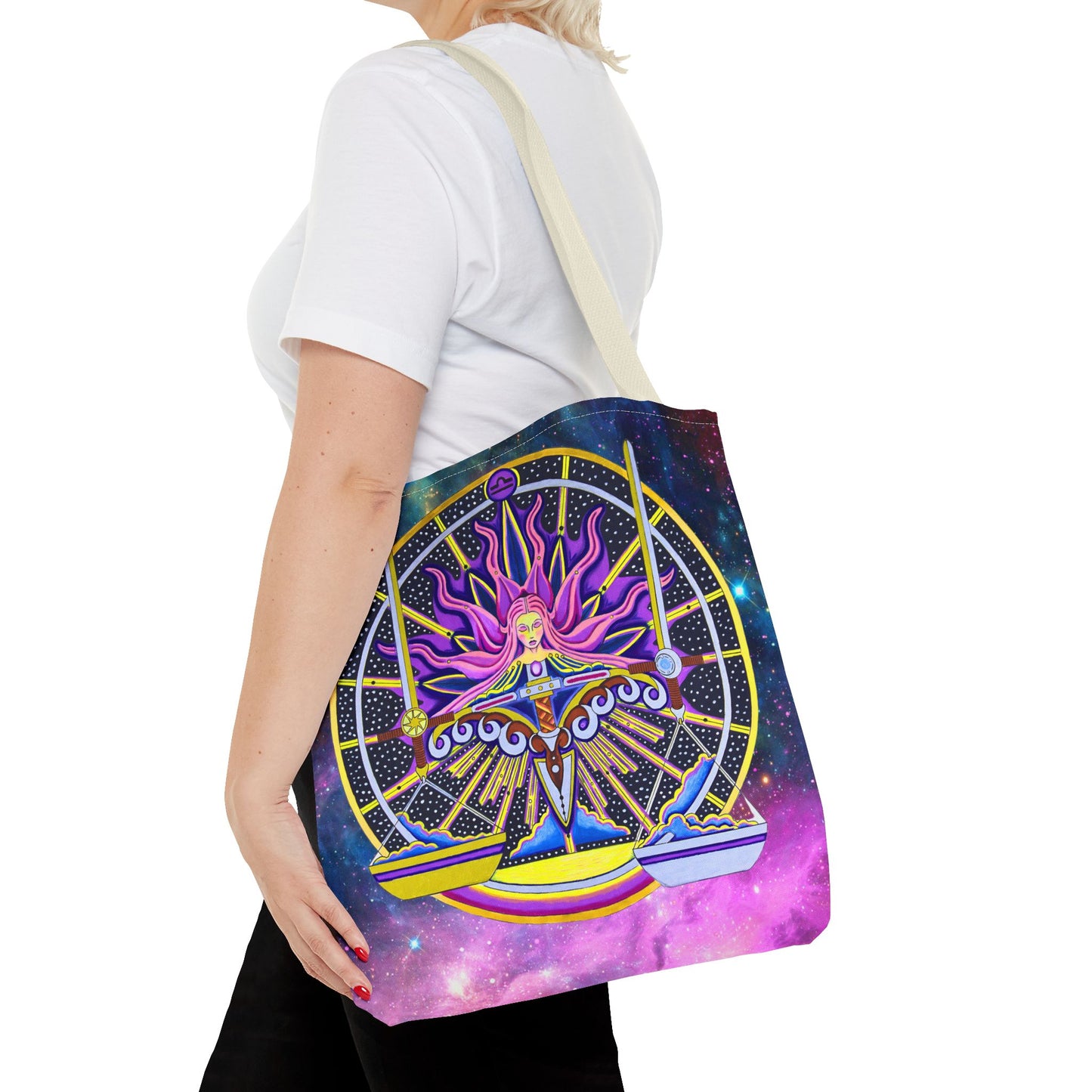 Libra Zodiac Tote Bag - Hand-Drawn Celestial Design (Non-AI)