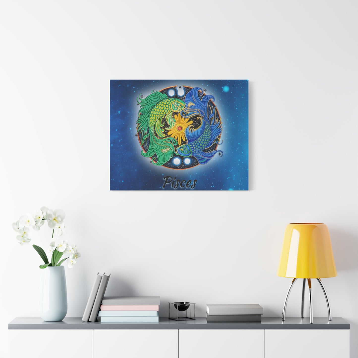 Pisces Zodiac Wall Art - Hand-Drawn Celestial Design (Non-AI)