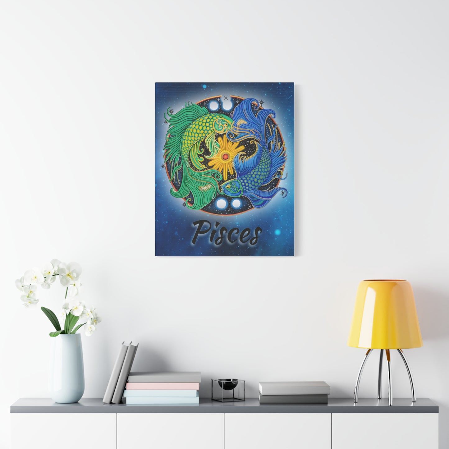 Pisces Zodiac Wall Art - Hand-Drawn Celestial Design (Non-AI)