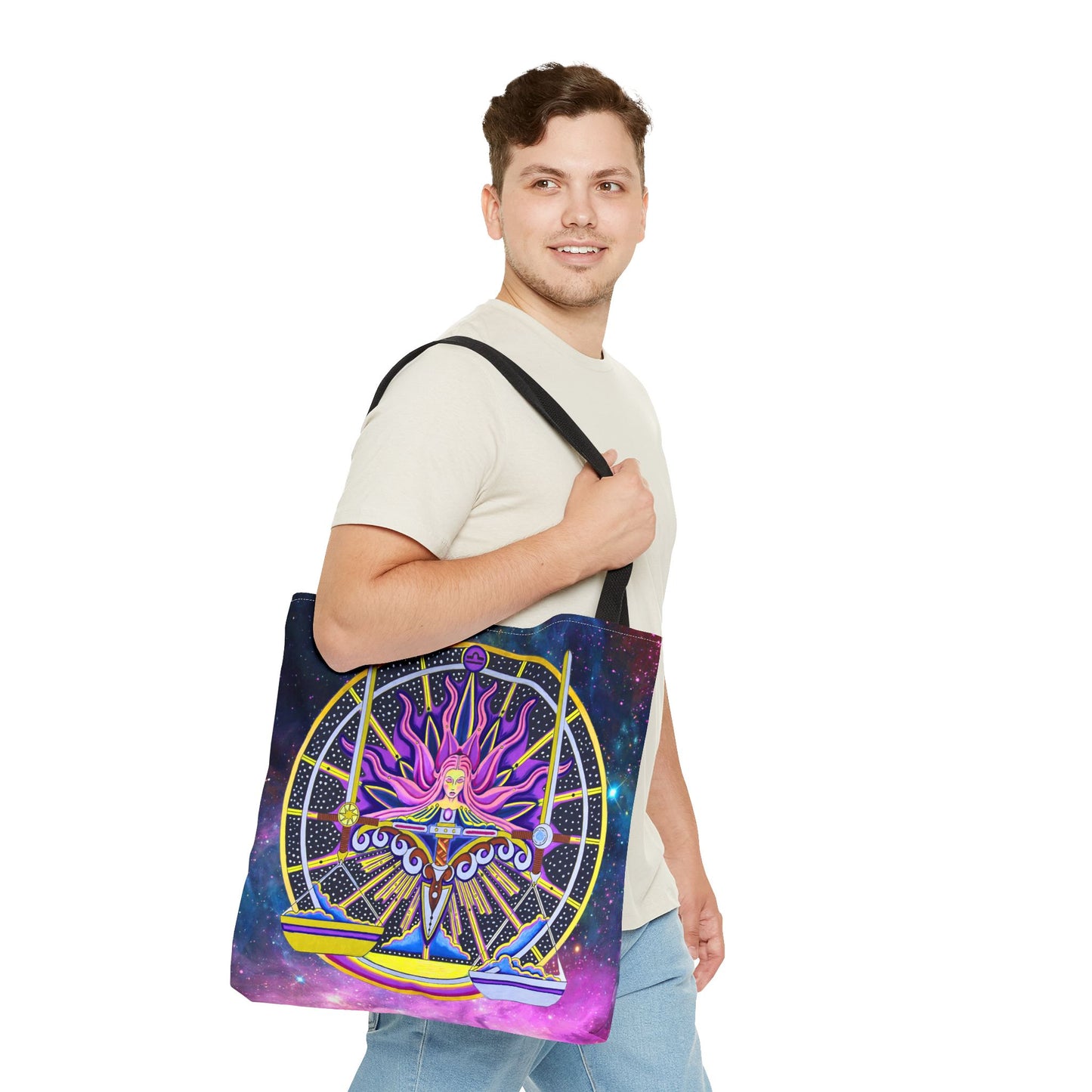 Libra Zodiac Tote Bag - Hand-Drawn Celestial Design (Non-AI)
