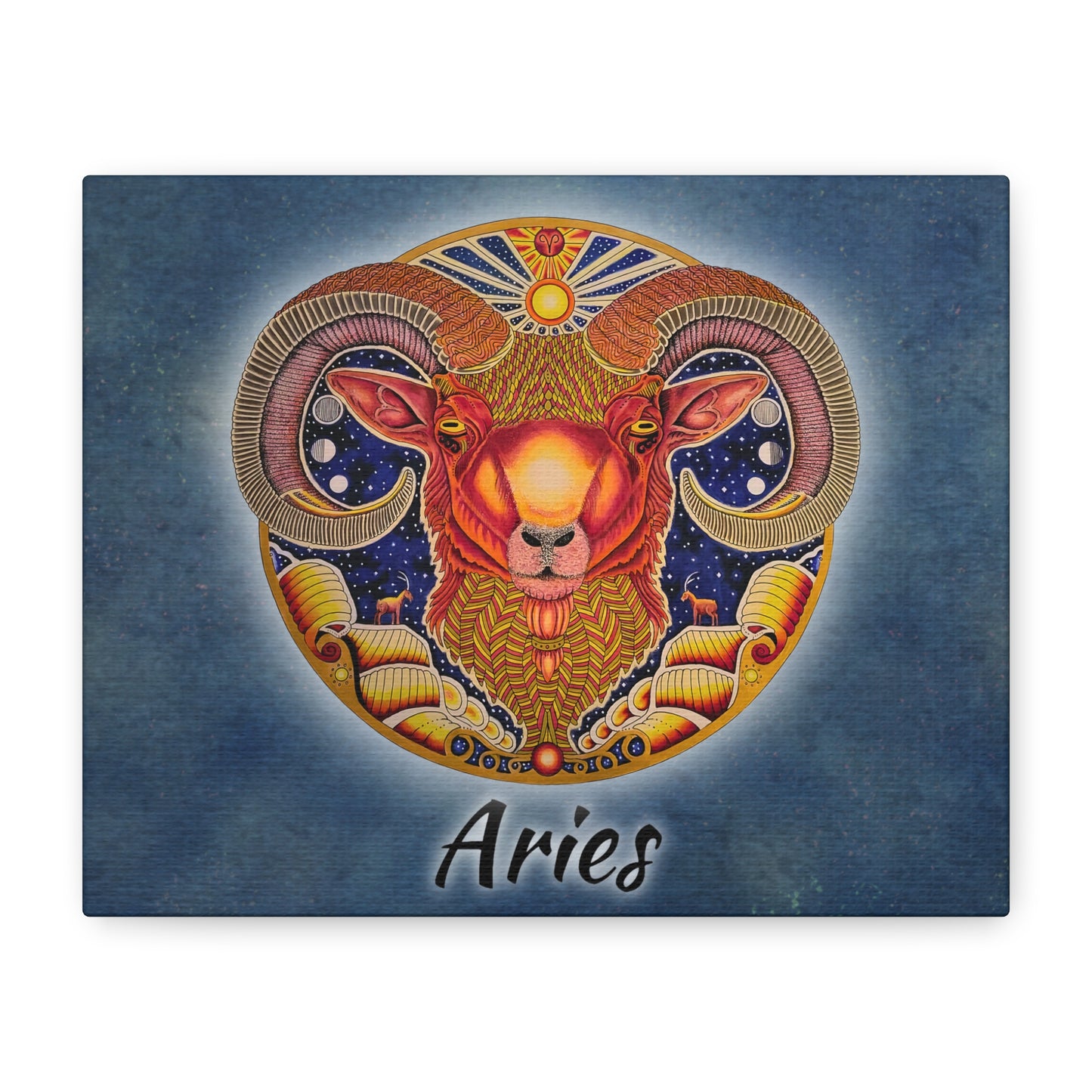 Aries Zodiac Canvas Wall Art - Hand-Drawn Celestial Design (Non-AI)