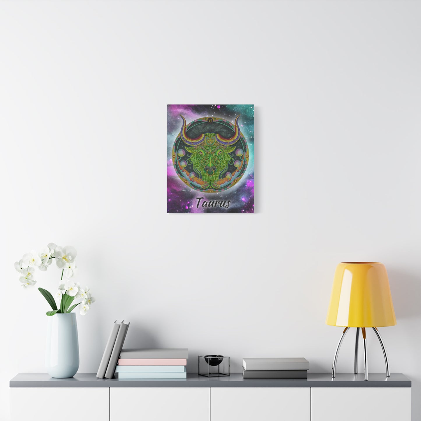 Taurus Zodiac Canvas Wall Art - Hand-Drawn Celestial Design (Non-AI)