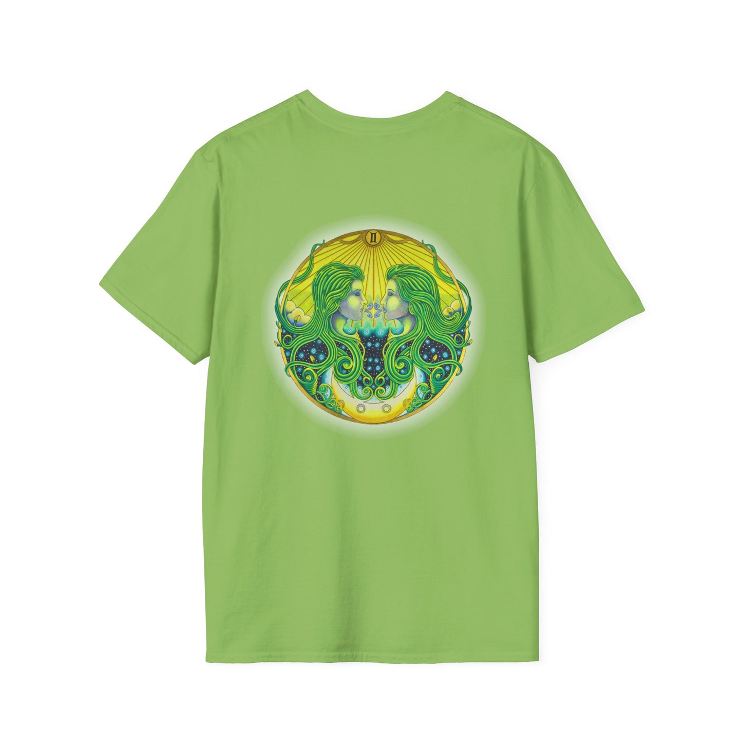 Gemini Zodiac Softstyle T-Shirt - Hand-Drawn Celestial Design (Non-AI)