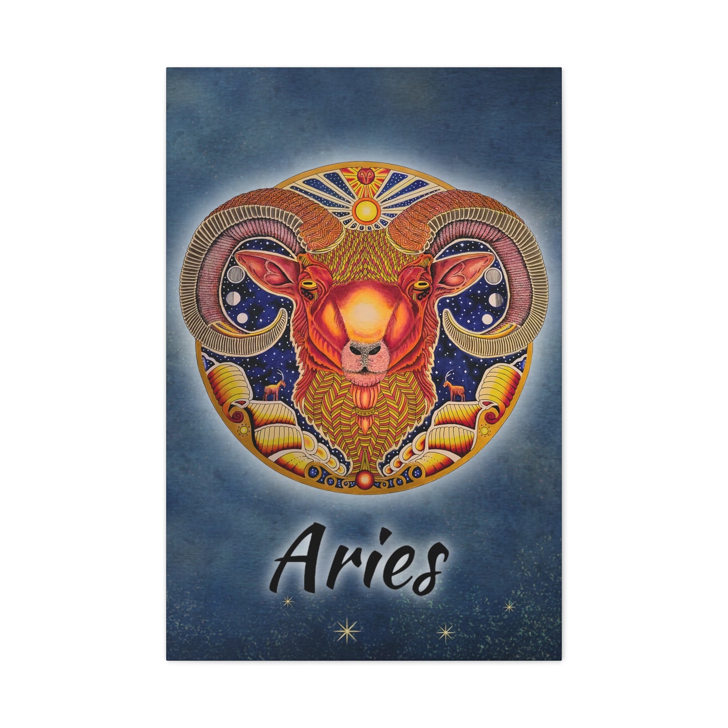 Aries Zodiac Canvas Wall Art - Hand-Drawn Celestial Design (Non-AI)