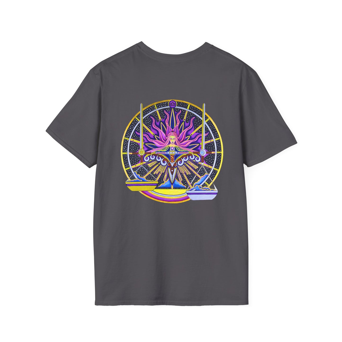 Libra Zodiac Crew Neck T-Shirt – Hand-Drawn Celestial Design (Non-AI)