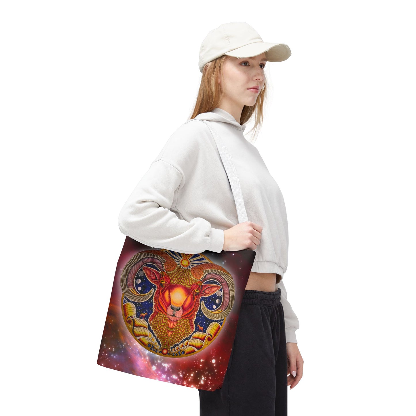 Aries Zodiac Tote Bag - Hand-Drawn Celestial Design (Non-AI)