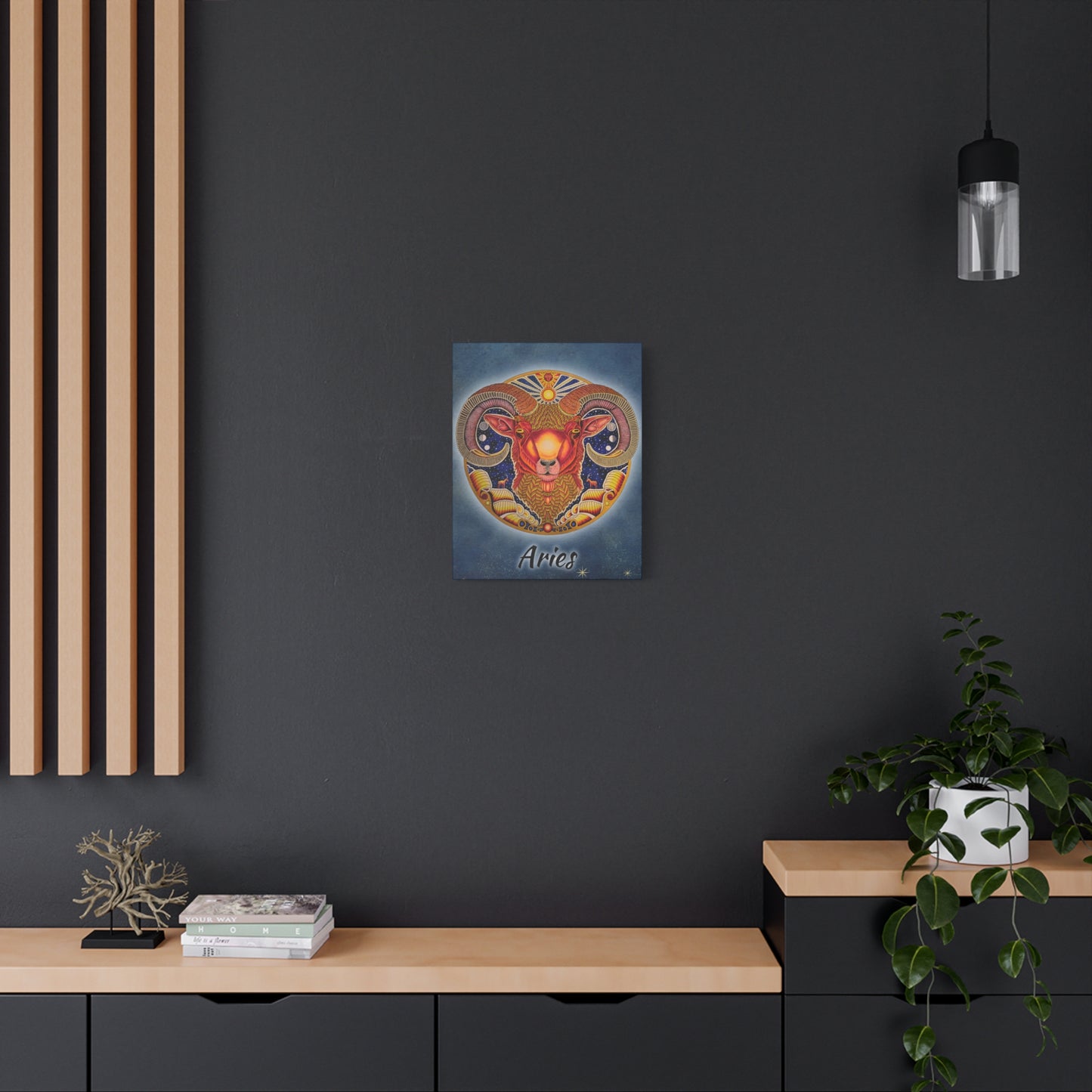 Aries Zodiac Canvas Wall Art - Hand-Drawn Celestial Design (Non-AI)