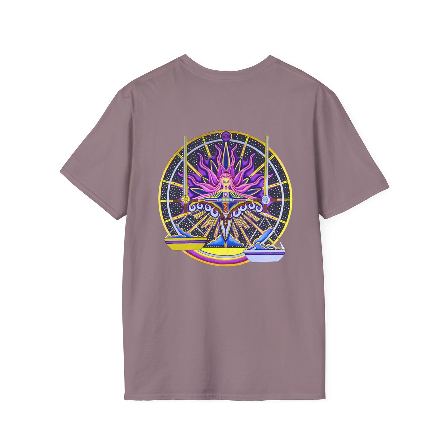 Libra Zodiac Crew Neck T-Shirt – Hand-Drawn Celestial Design (Non-AI)