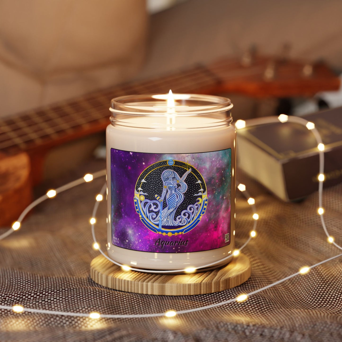 Aquarius Zodiac Soy Candle – Hand-Drawn Celestial Design (Non-AI)