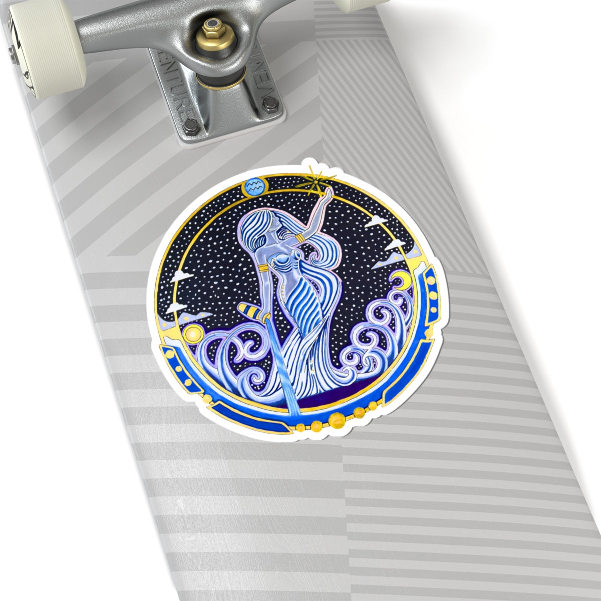 Aquarius Zodiac Kiss-Cut Sticker - Hand-Drawn Celestial Design (Non-AI)