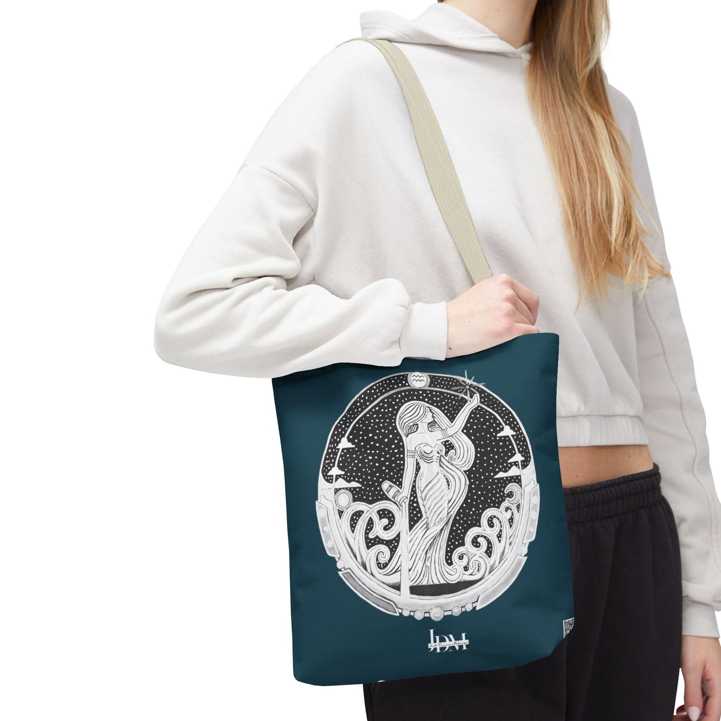 Aquarius Zodiac Tote Bag - Hand-Drawn Celestial Design (Non-AI) Universal