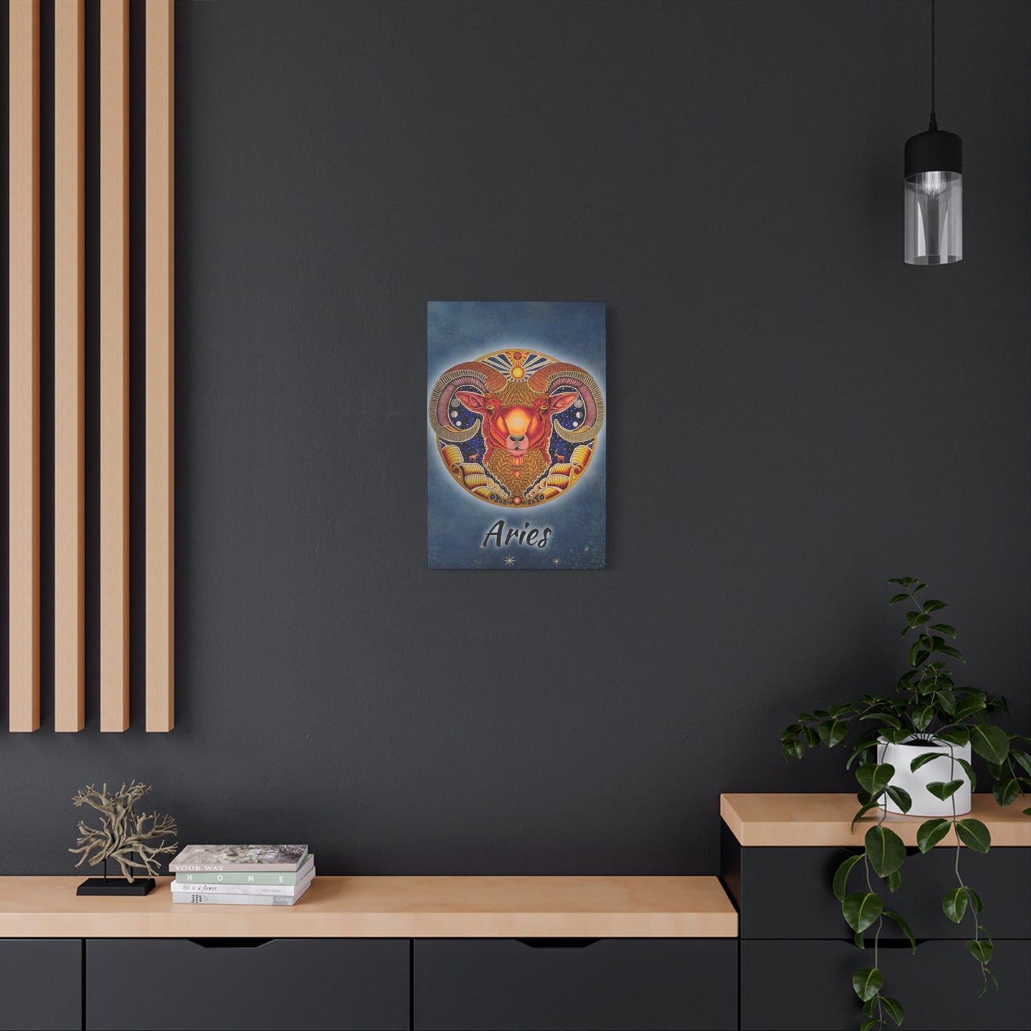 Aries Zodiac Canvas Wall Art - Hand-Drawn Celestial Design (Non-AI)