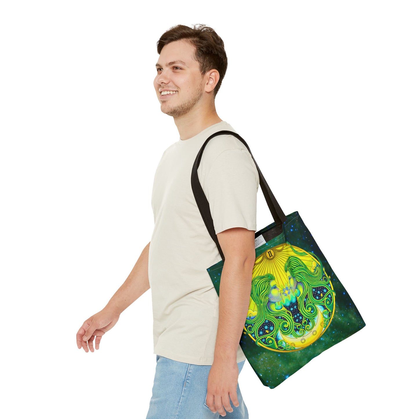 Gemini Zodiac Tote Bag - Hand-Drawn Celestial Design (Non-AI)