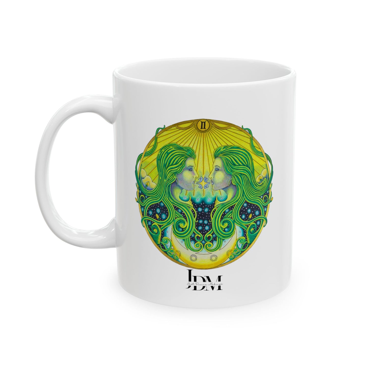 Gemini Zodiac Mug - Hand-Drawn Celestial Design (Non-AI)