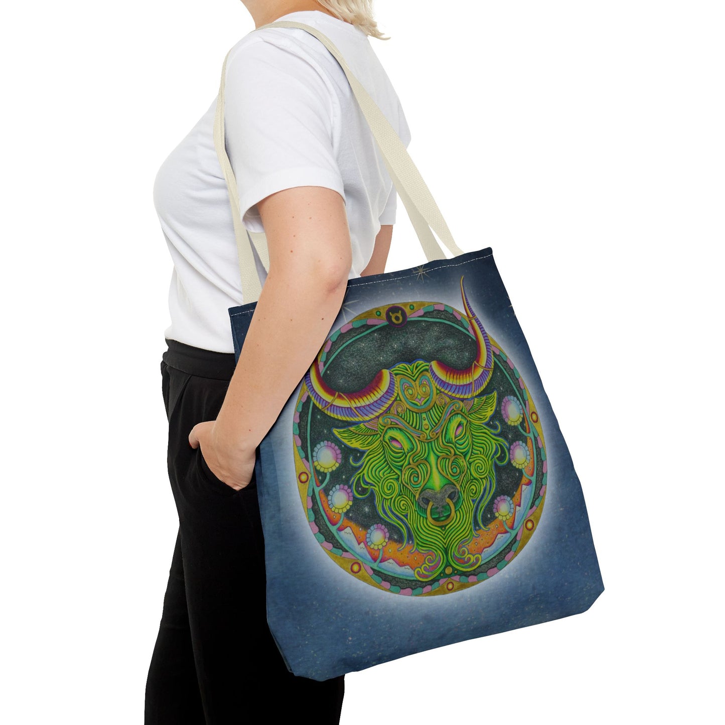 Taurus Zodiac Tote Bag - Hand-Drawn Celestial Design (Non-AI)