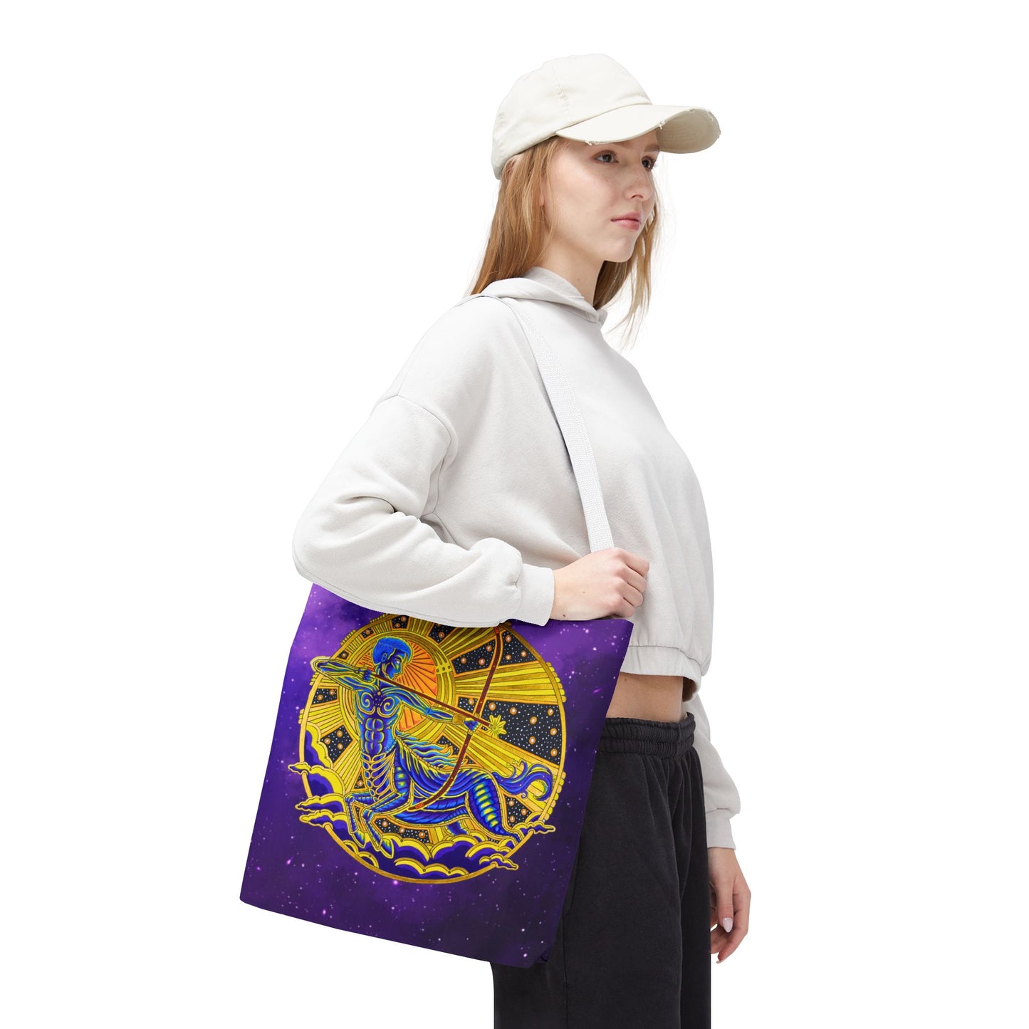 Sagittarius Zodiac Tote Bag – Hand-Drawn Celestial Design (Non-AI)