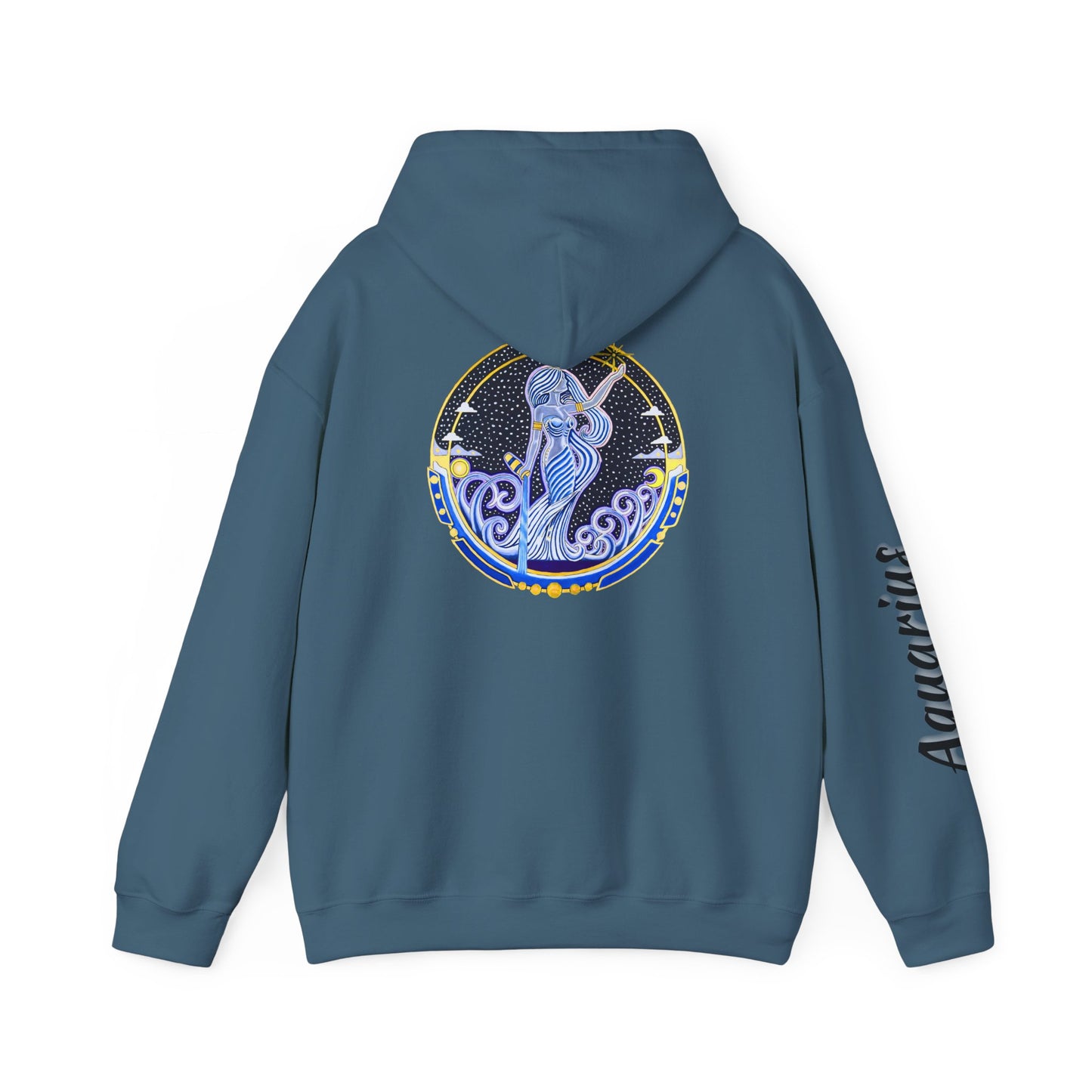 Aquarius Zodiac Hoodie – Hand-Drawn Celestial Design (Non-AI)