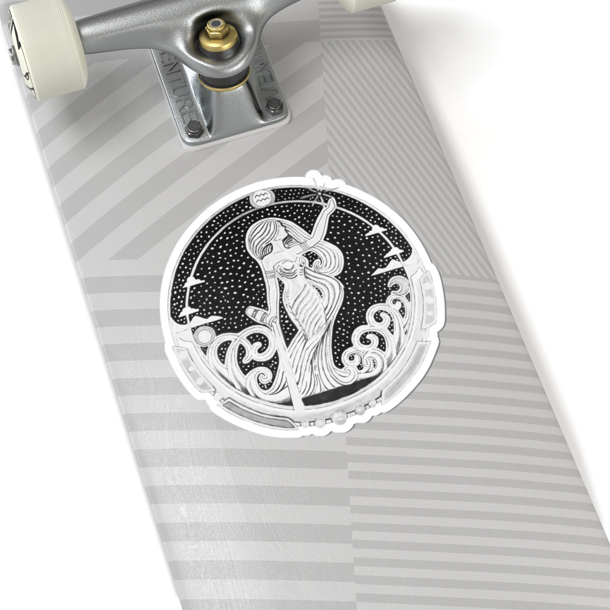 Aquarius Zodiac Kiss-Cut Sticker - Hand-Drawn Celestial Design (Non-AI) Universal